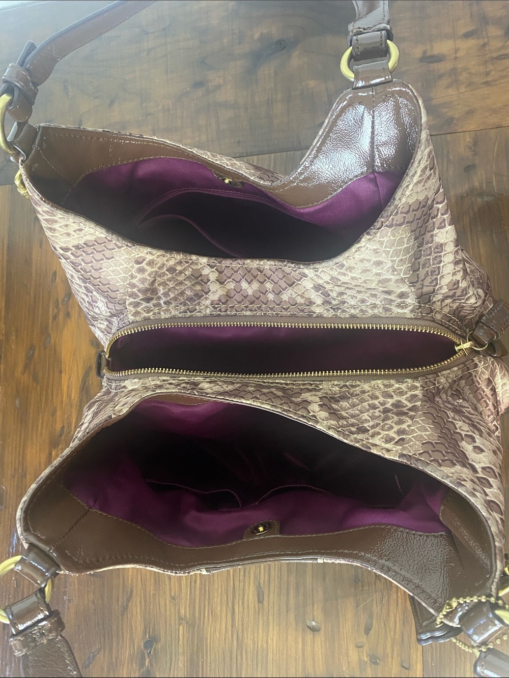 COACH 19843 Madison Maggie Tan Cream Python Snake Print Sateen Fabric Hobo Bag - Picture 3 of 11
